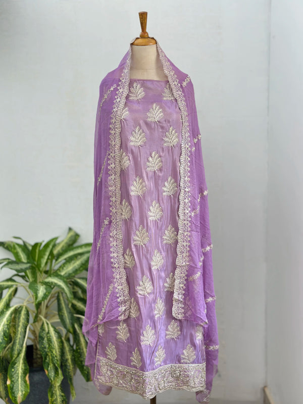 Unstitched Tissue Silk Party Wear Suit