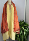 Tissue Silk Handcrafted Unstitched Suit with Digital Printed Scalloped Dupatta