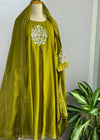 Pure Mul Chanderi Hand-Embroidered A-Line Kurti Set