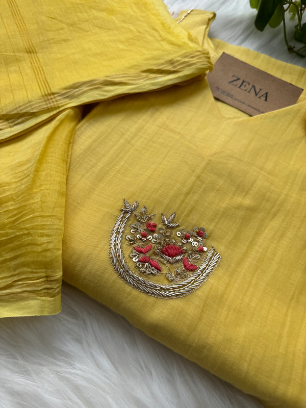 Premium Mul Chanderi Handwork Kurti Set