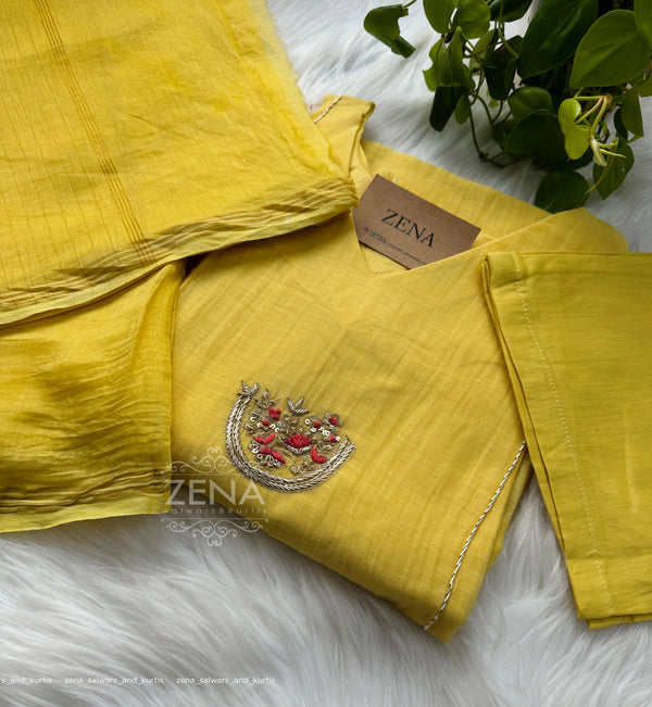 Premium Mul Chanderi Handwork Kurti Set
