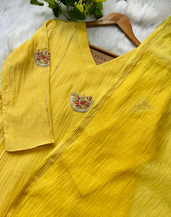 Premium Mul Chanderi Handwork Kurti Set