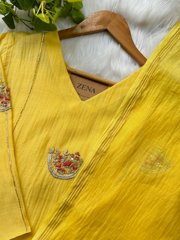 Premium Mul Chanderi Handwork Kurti Set