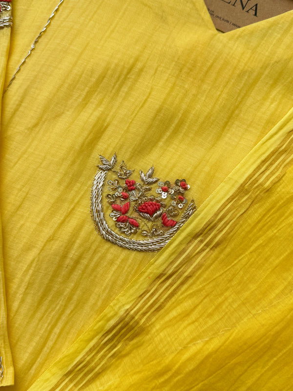 Premium Mul Chanderi Handwork Kurti Set