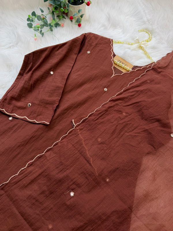 Premium Mul Chanderi Mirror Work A-Line Kurti Set – Shine with Subtle Elegance