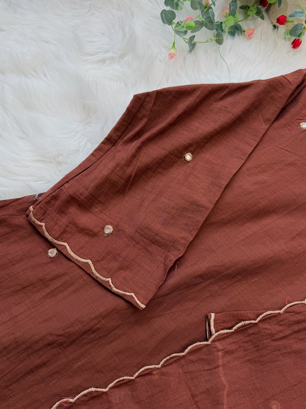 Premium Mul Chanderi Mirror Work A-Line Kurti Set – Shine with Subtle Elegance