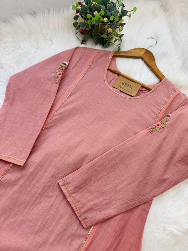 ✨ Premium Mul Chanderi Handwork Kurti Set ✨