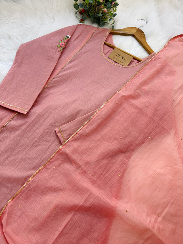 ✨ Premium Mul Chanderi Handwork Kurti Set ✨