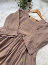 ✨ Glass Chanderi Anarkali Kurti Set – Top, Bottom & Dupatta ✨