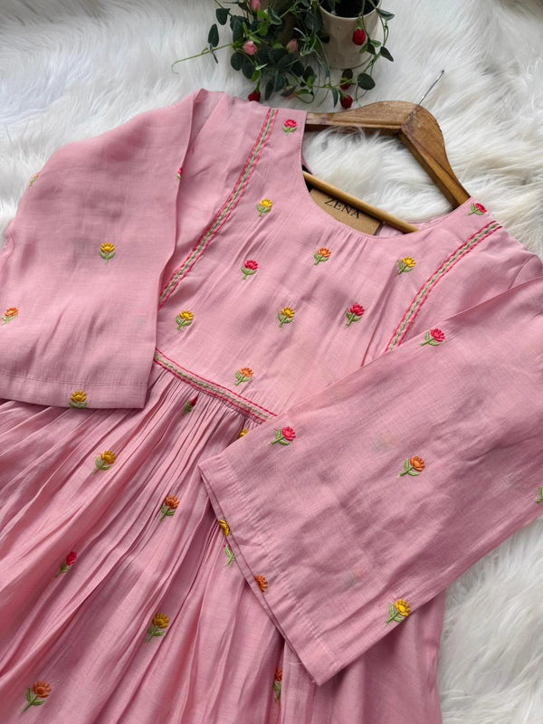 ✨ Glass Chanderi Anarkali Kurti Set – Top, Bottom & Dupatta ✨