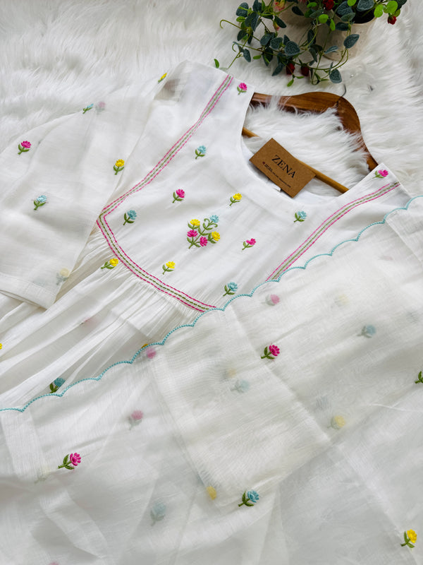 ✨ Glass Chanderi Anarkali Kurti Set – Top, Bottom & Dupatta ✨