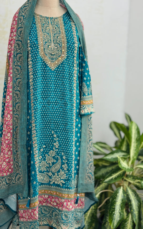 ✨ Muslin Hand-Detailed Party Wear Suit – Top, Bottom & Dupatta ✨