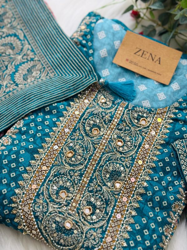 ✨ Muslin Hand-Detailed Party Wear Suit – Top, Bottom & Dupatta ✨