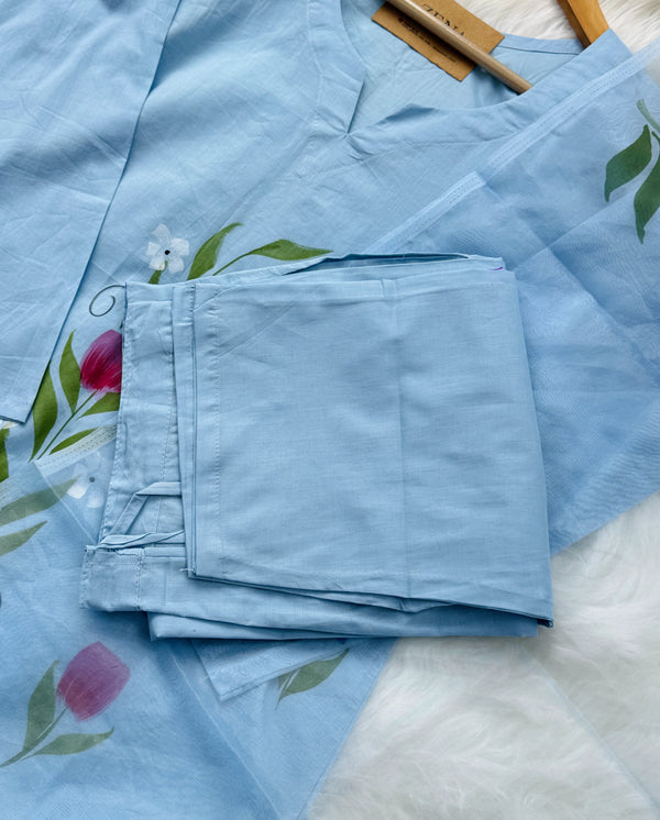 Pure Cotton Hand-Painted Slitted Kurti Set