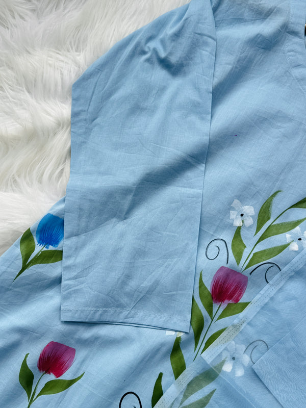 Pure Cotton Hand-Painted Slitted Kurti Set