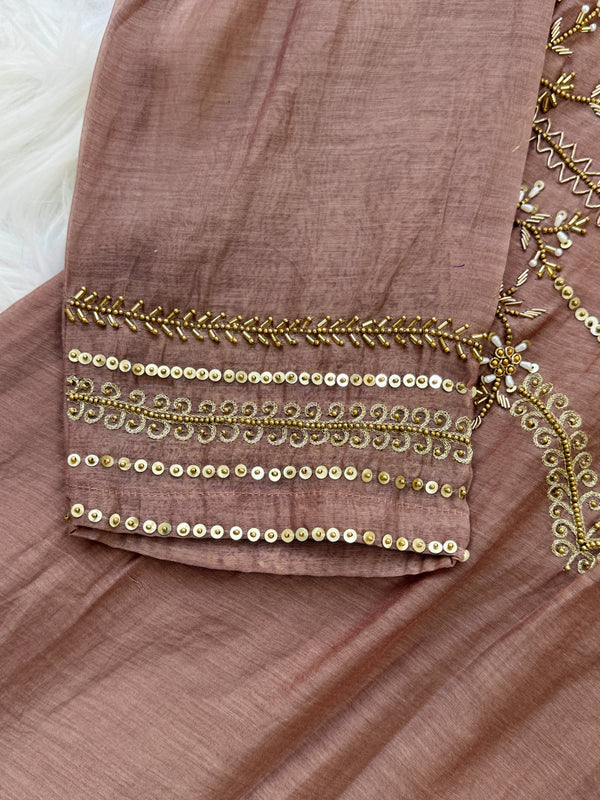 Premium Mul Chanderi Handwork Kurti Set – Top, Bottom & Dupatta