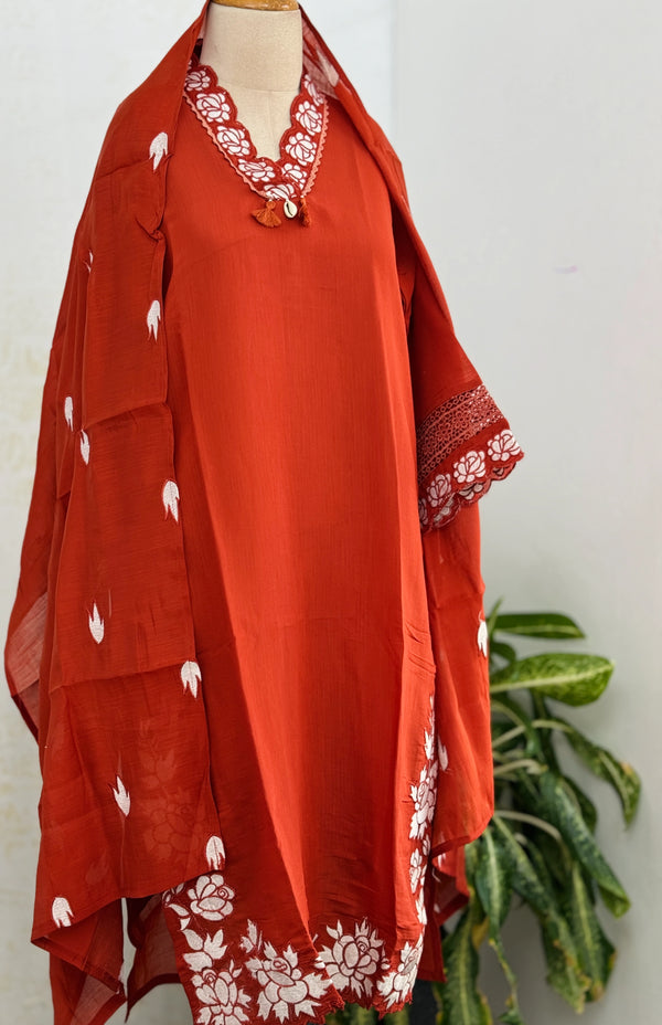 ✨ Muslin Party Wear Kurti Set with Appliqué Work ✨