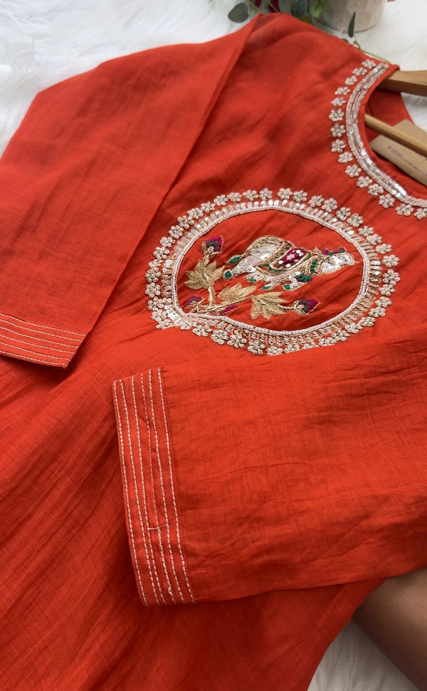 ✨ Premium Mul Chanderi Handwork Kurti Set – Top, Bottom & Dupatta ✨