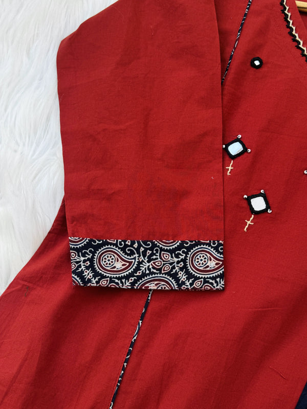 Pure Cotton Mirror Work Kurti Set – Top, Bottom & Dupatta