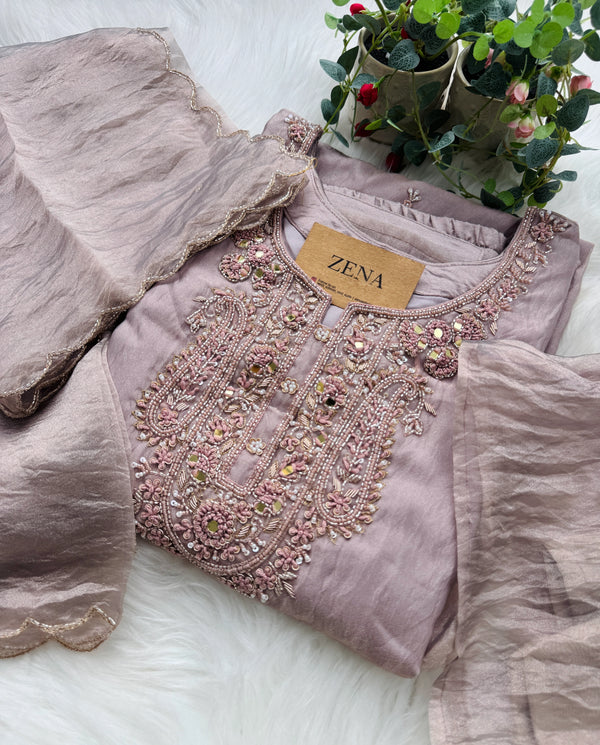 ✨ Premium Crushed Tissue Silk Handwork Suit – Top, Bottom & Dupatta ✨