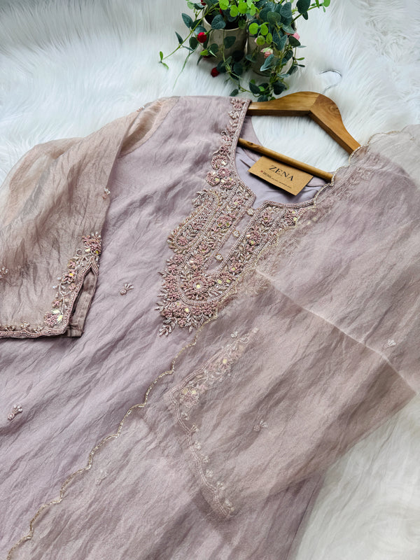 ✨ Premium Crushed Tissue Silk Handwork Suit – Top, Bottom & Dupatta ✨