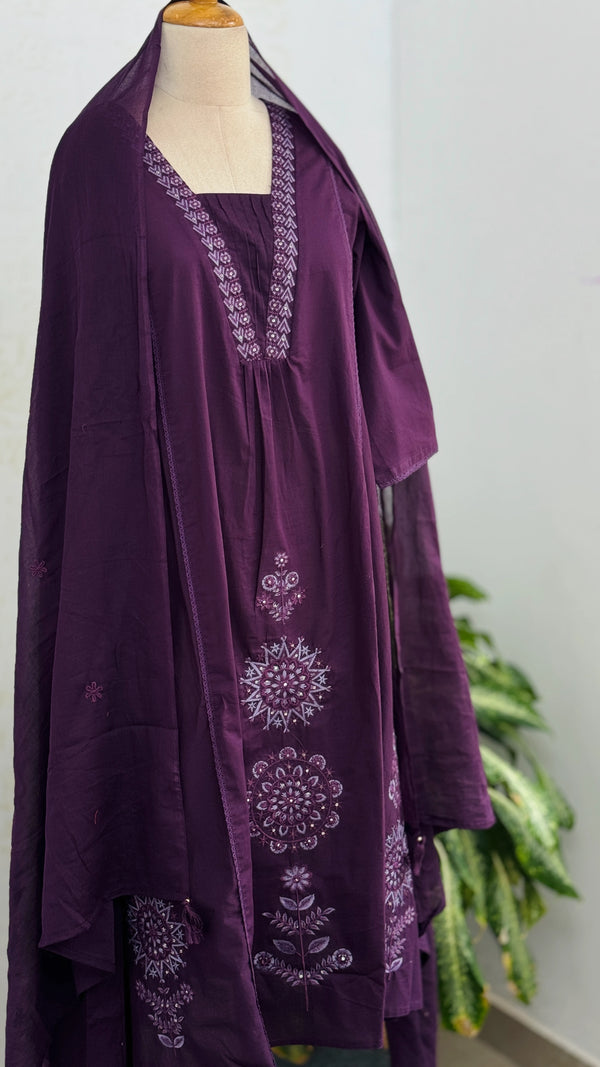 Pure Cotton Embroidered Anarkali Set