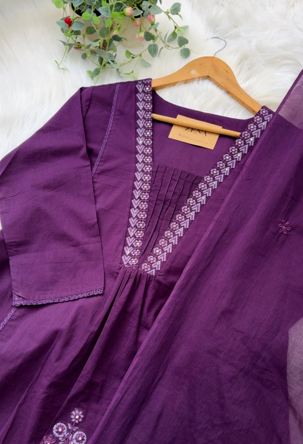 Pure Cotton Embroidered Anarkali Set