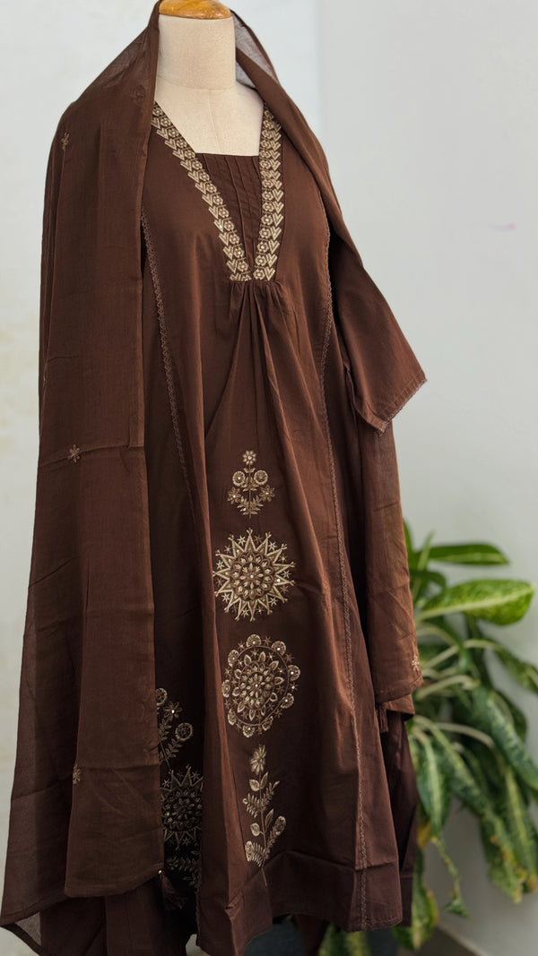 Pure Cotton Embroidered Anarkali Set