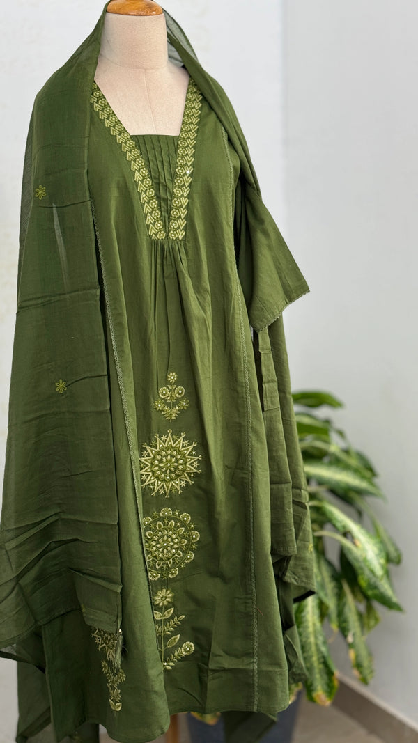 Pure Cotton Embroidered Anarkali Set