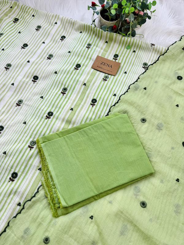 Unstitched Pure Cotton Kurti Set – Top, Bottom & Dupatta 🌿