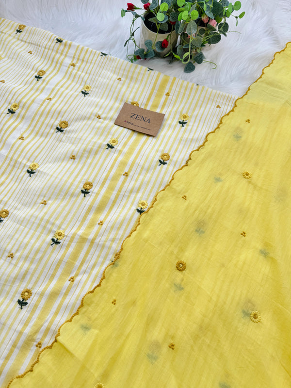 Unstitched Pure Cotton Kurti Set – Top, Bottom & Dupatta 🌿