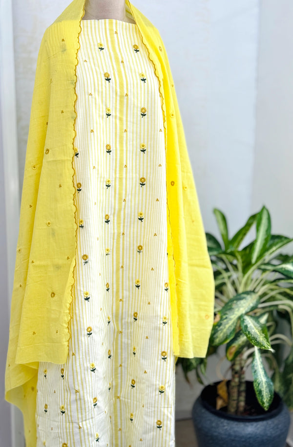 Unstitched Pure Cotton Kurti Set – Top, Bottom & Dupatta 🌿