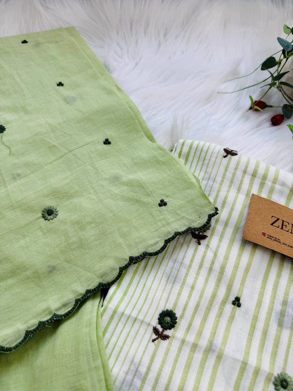 Unstitched Pure Cotton Kurti Set – Top, Bottom & Dupatta 🌿