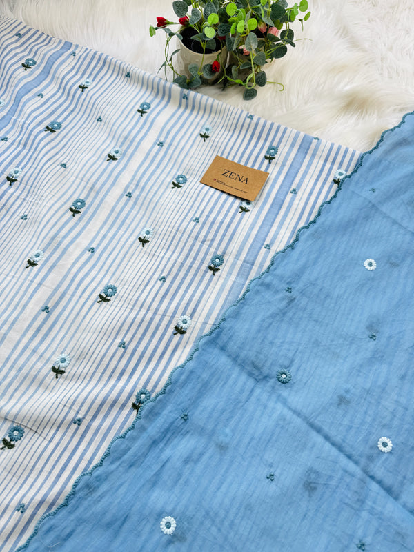 Unstitched Pure Cotton Kurti Set – Top, Bottom & Dupatta 🌿