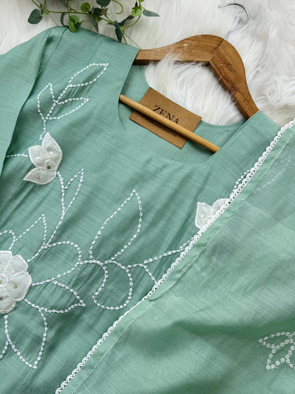 ✨ Premium Mul Chanderi Embroidered Kurti Set ✨