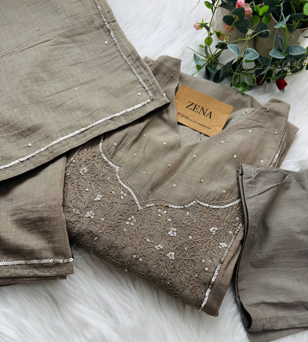 Mul Chanderi Hand-Detailed Anarkali Set