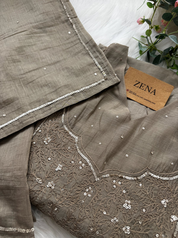 Mul Chanderi Hand-Detailed Anarkali Set