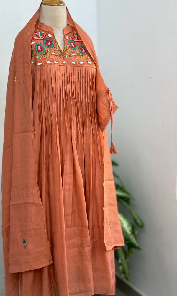 ✨ Pure Mul Chanderi Handwork Embroidered Mirror Work Anarkali Set ✨