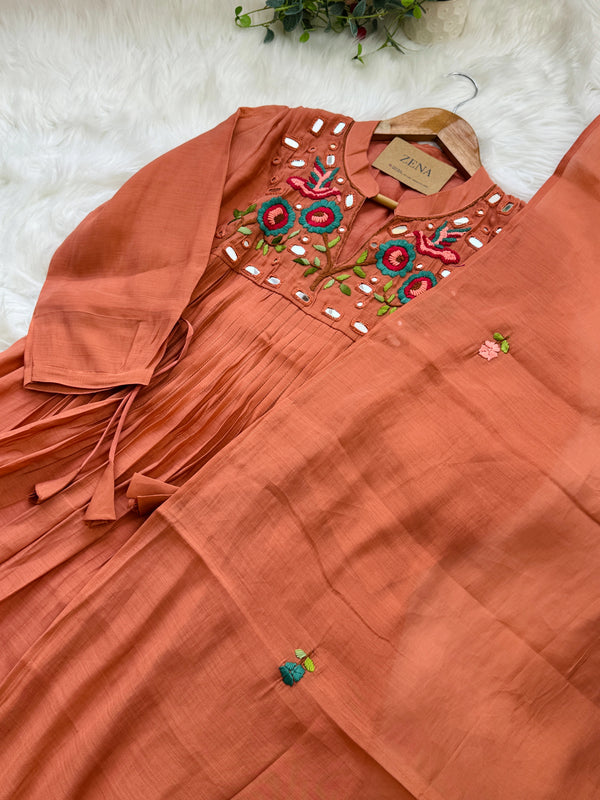 ✨ Pure Mul Chanderi Handwork Embroidered Mirror Work Anarkali Set ✨