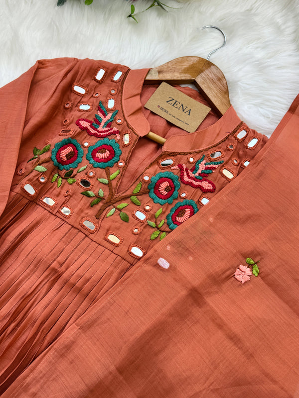 ✨ Pure Mul Chanderi Handwork Embroidered Mirror Work Anarkali Set ✨