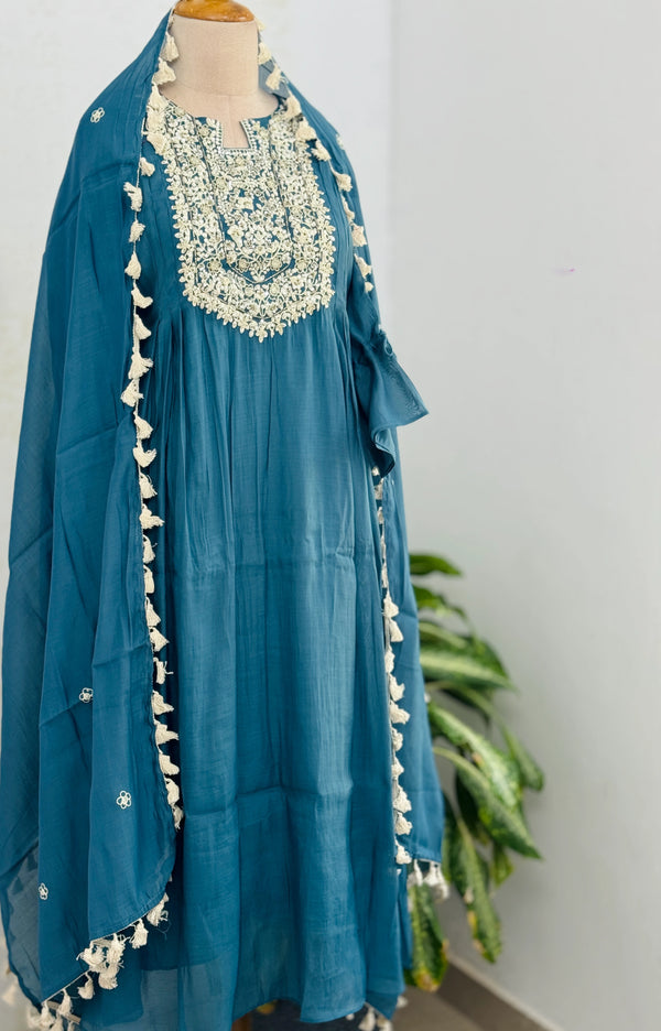 ✨ Mul Chanderi Embroidered Party Wear Kurti Set ✨