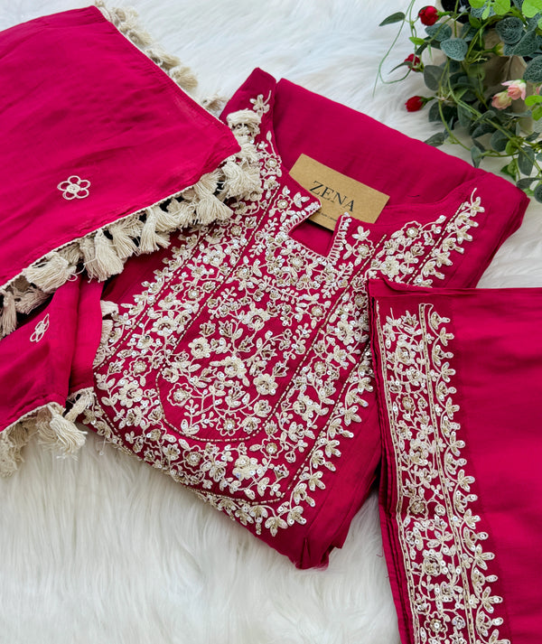 ✨ Mul Chanderi Embroidered Party Wear Kurti Set ✨