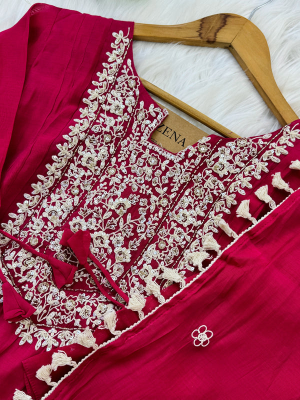 ✨ Mul Chanderi Embroidered Party Wear Kurti Set ✨