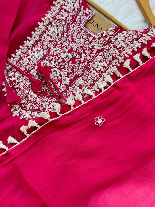 ✨ Mul Chanderi Embroidered Party Wear Kurti Set ✨