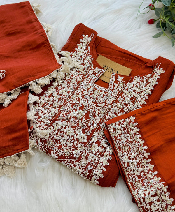 ✨ Mul Chanderi Embroidered Party Wear Kurti Set ✨