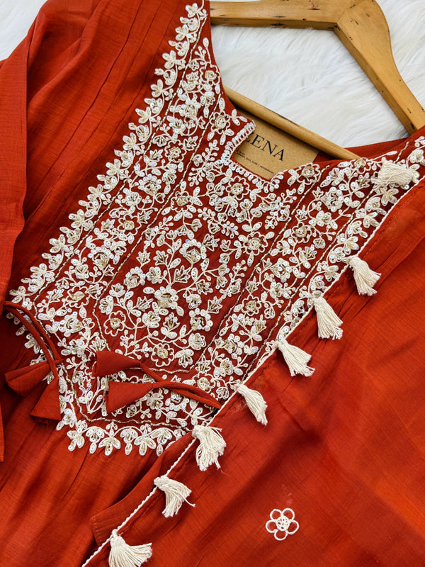 ✨ Mul Chanderi Embroidered Party Wear Kurti Set ✨