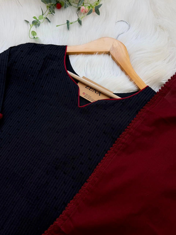 ✨ Pure Cotton Striped Hand-Embroidered French Knot Kurti Set ✨