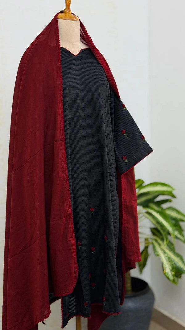 ✨ Pure Cotton Striped Hand-Embroidered French Knot Kurti Set ✨