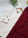 ✨ Pure Cotton Striped Hand-Embroidered French Knot Kurti Set ✨