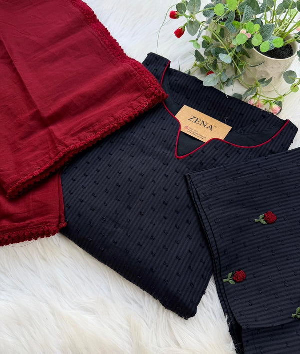 ✨ Pure Cotton Striped Hand-Embroidered French Knot Kurti Set ✨